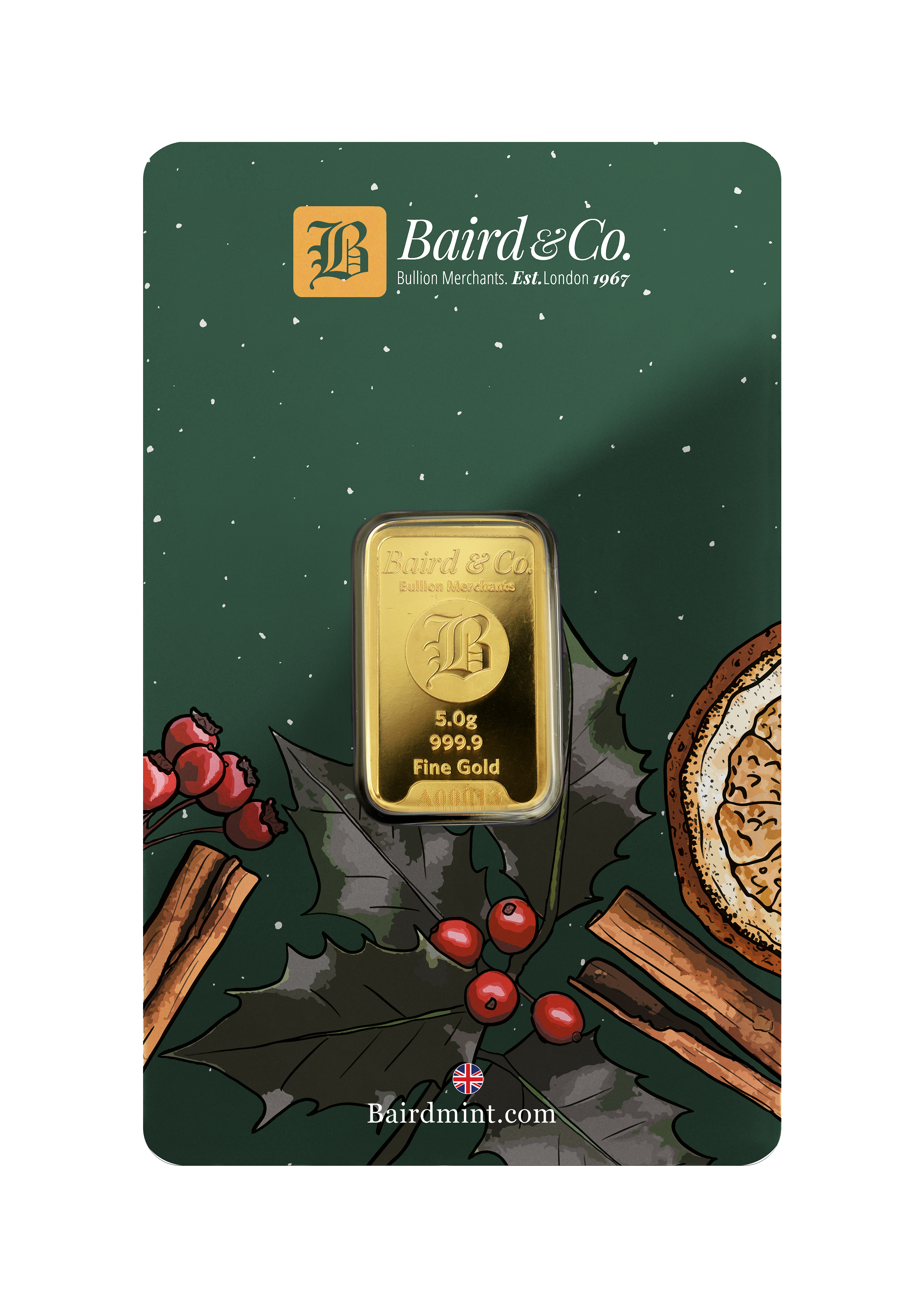 Baird & Co 5g Gold Minted Bar Christmas Packaging